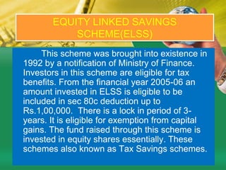 BALANCED SCHEMES        The aim of balanced funds is to provide both growth & regular income as such schemes invest both in equities & fixed income securities in the proportion indicated in their offer documents. These are appropriate for investors looking for moderate growth. They generally invest 40-60% in equity & debt instruments. These funds are also affected because of fluctuations in share prices in the stock markets. 