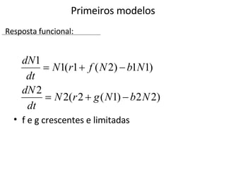 f e g crescentes e limitadas Primeiros modelos Resposta funcional: 