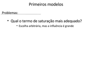 Qual o termo de saturação mais adequado? Escolha arbitrária, mas a influência é grande Primeiros modelos Problemas: 