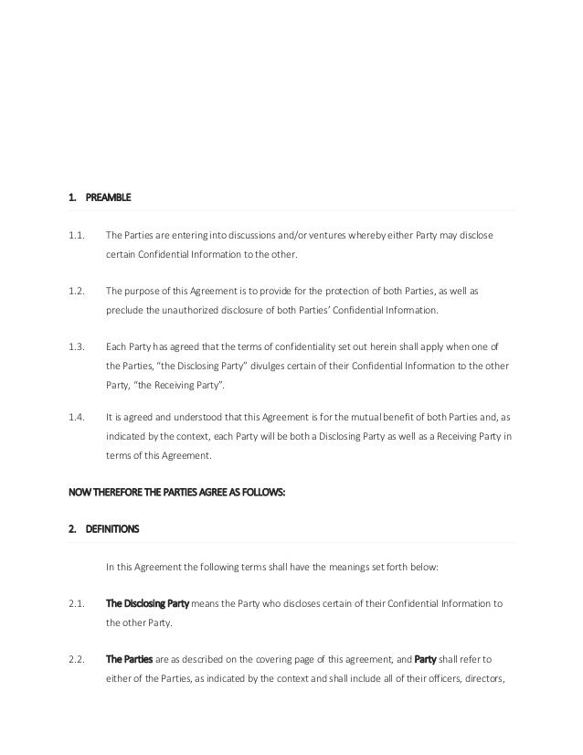 mutual non disclosure agreement south africa one page nda template