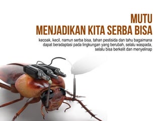 kecoak, kecil, namun serba bisa, tahan pestisida dan tahu bagaimana
dapat beradaptasi pada lingkungan yang berubah, selalu waspada,
selalu bisa berkelit dan menyelinap
 