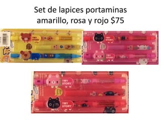 Set de lapices portaminas amarillo, rosa y rojo $75