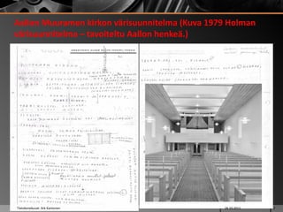 Aallon Muuramen kirkon värisuunnitelma (Kuva 1979 Holman värisuunnitelma – tavoiteltu Aallon henkeä.) C:\Users\Lampela\Desktop\Kirkon kunnostus\Aalto 1.jpg Tietokonekuvat: Ark Kantonen C:\Users\Lampela\Desktop\Kirkon kunnostus\Aalto 2..jpg 