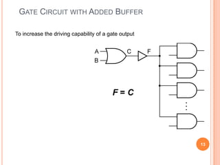GATE CIRCUIT WITH ADDED BUFFER

To increase the driving capability of a gate output




                                         F=C




                                                      13
 