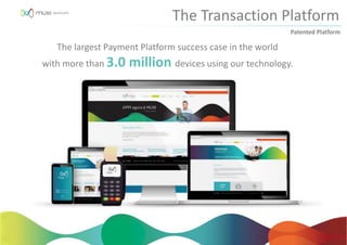 The Transaction Platform
The largest Payment Platform success case in the world
with more than 3.0 million devices using our technology.
Patented Platform
 