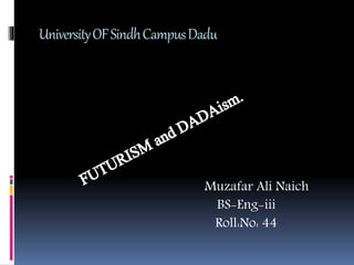 UniversityOFSindhCampusDadu
Muzafar Ali Naich
BS-Eng-iii
Roll:No: 44
 