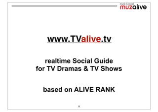www.TValive.tv

   realtime Social Guide
for TV Dramas & TV Shows


  based on ALIVE RANK

           11
 