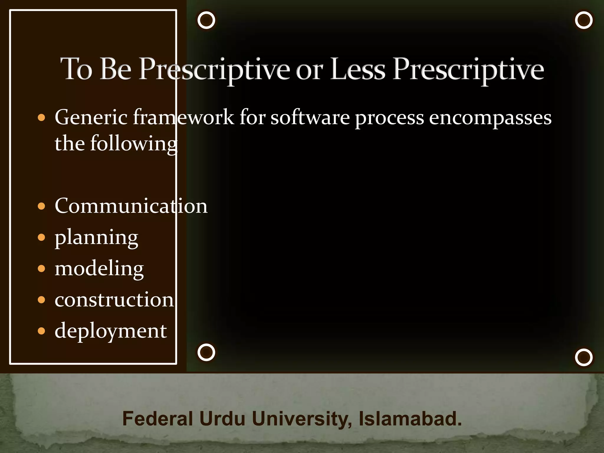 Agile methods are more Principle-Based Prescriptive methods are Rule-BasedAgile project management is more than a set of practices – it is a mindsetPrinciple Based VS Rule BasedFederal Urdu University, Islamabad.