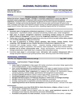 M Raza Q Muzammil razaq program manager & strategic it consultant june 2012 | DOC