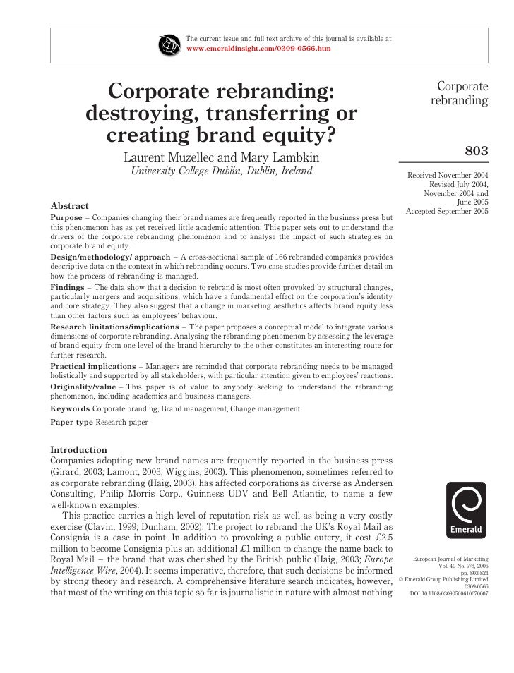 Corporate rebranding: impact on brand equity