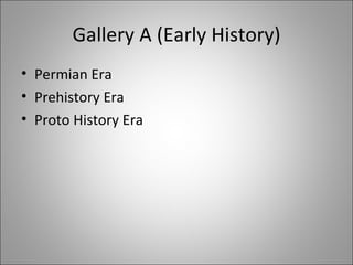 Gallery A (Early History) Permian Era Prehistory Era Proto History Era 