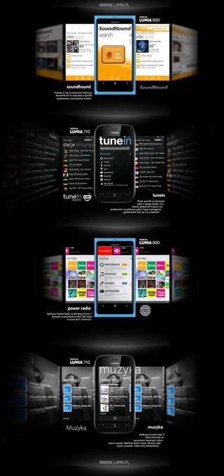 Aplikacje muzyczne na Nokia Lumia: SoundHound, tunein, Polskie Radio, Nokia Muzyka