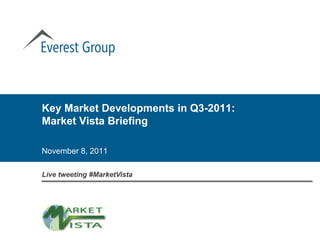 Key Market Developments in Q3-2011:
Market Vista Briefing

November 8, 2011

Live tweeting #MarketVista
 