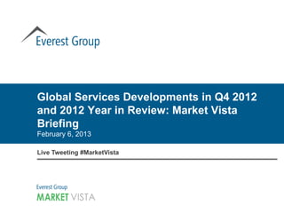 Global Services Developments in Q4 2012
and 2012 Year in Review: Market Vista
Briefing
February 6, 2013

Live Tweeting #MarketVista
 