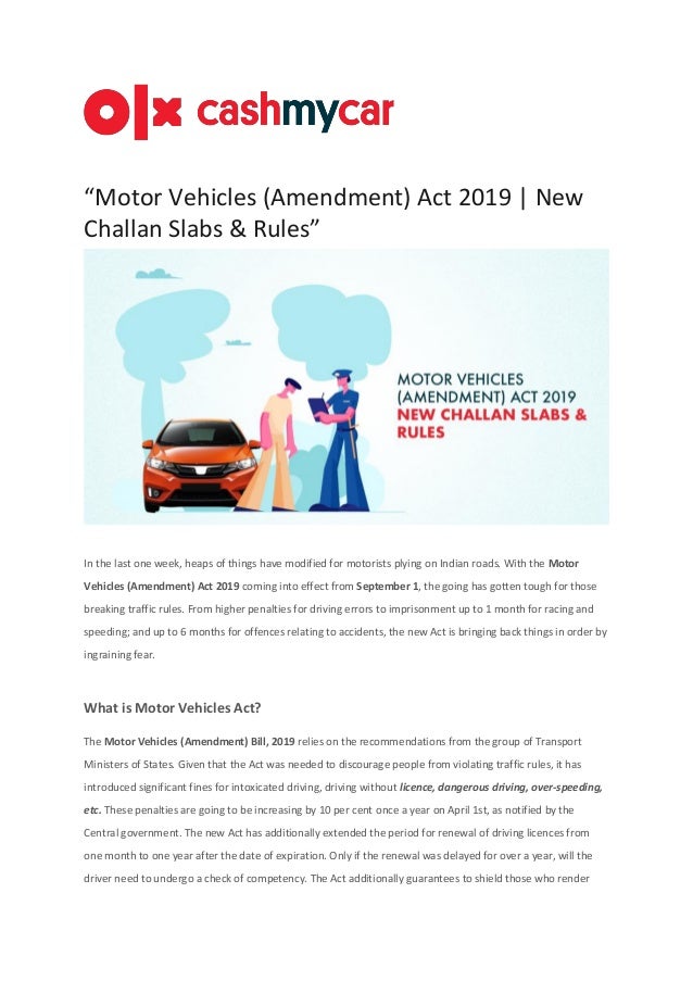 “Motor Vehicle (Amendment) Act 2019 New Challan Slabs & Rules”