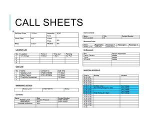 CALL SHEETS
 