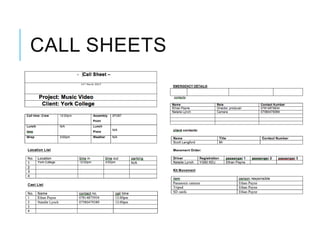 CALL SHEETS
 