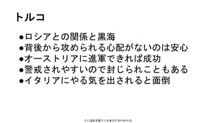 たに@名古屋フンタ会 [CC BY-SA 4.0]
トルコ
●ロシアとの関係と黒海
●背後から攻められる心配がないのは安心
●オーストリアに進軍できれば成功
●警戒されやすいので封じられこともある
●イタリアにやる気を出されると面倒
 