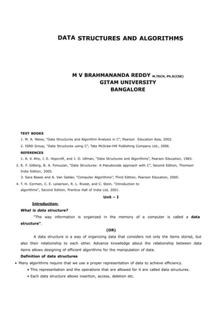M v bramhananda reddy dsa complete notes | PDF
