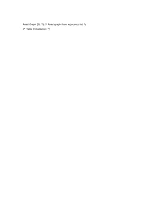 Read Graph (G, T) /* Read graph from adjacency list */ 
/* Table Initialization */ 
 