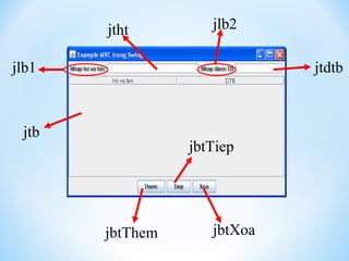 jtht         jlb2

jlb1                         jtdtb



 jtb
                 jbtTiep




       jbtThem      jbtXoa
 