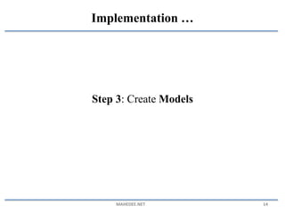 Step 3: Create Models
MAHEDEE.NET 14
Implementation …
 