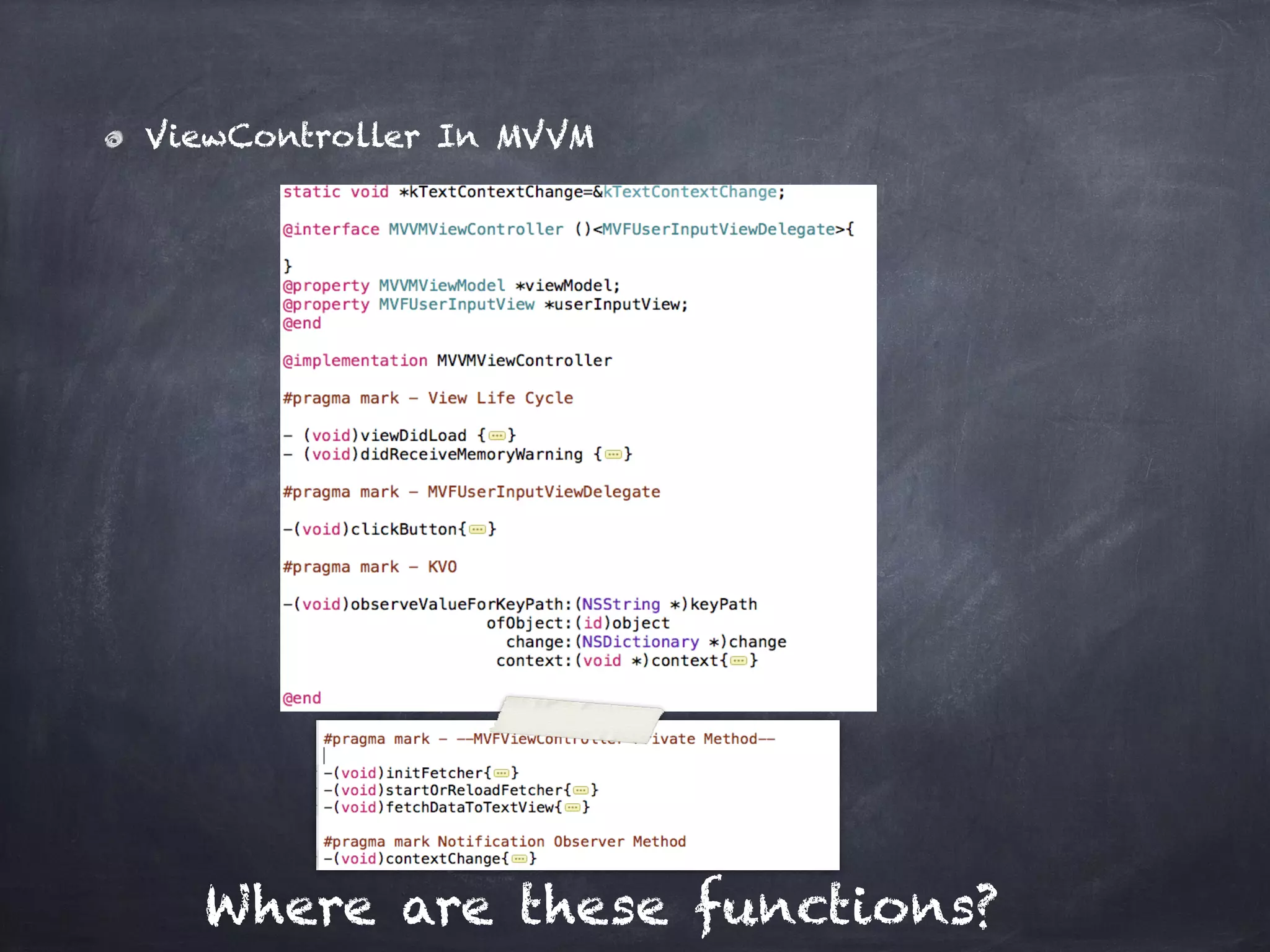 ViewController In MVVM
Where are these functions?
 