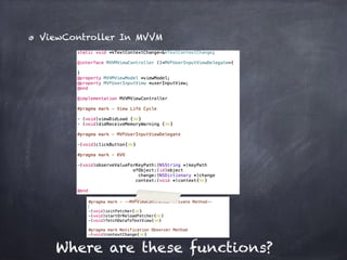 ViewController In MVVM
Where are these functions?
 