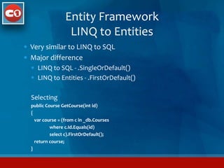 MVC and Entity Framework | PPTX | Web Development | Internet