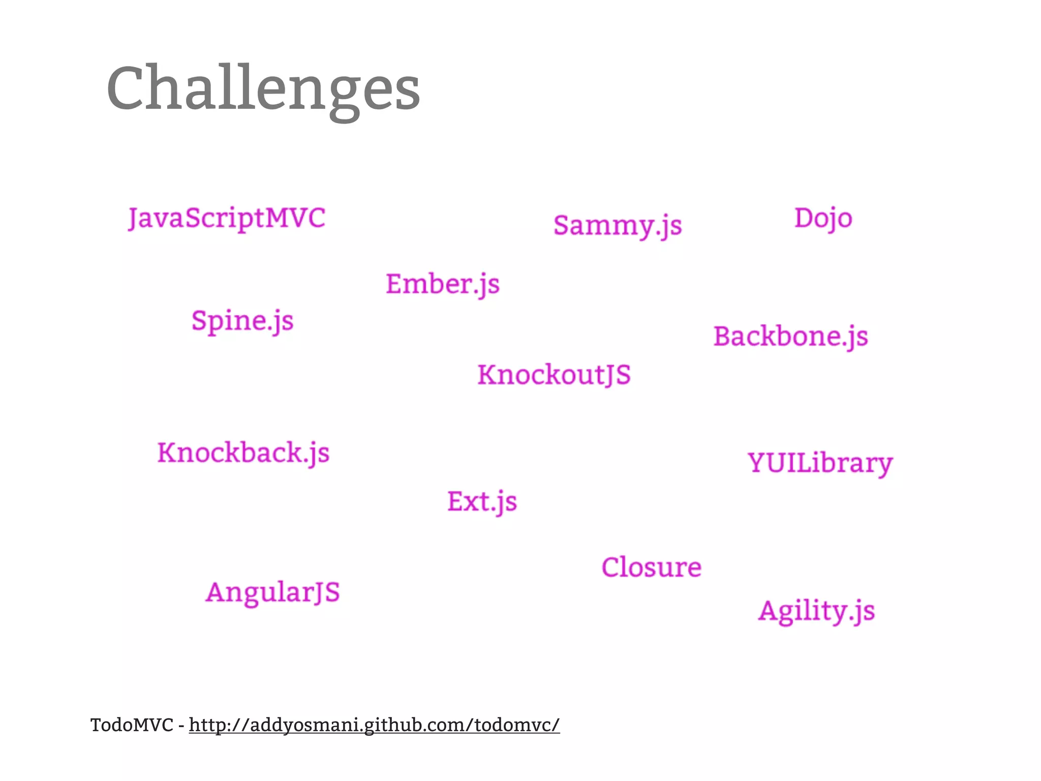 Challenges TodoMVC - http://addyosmani.github.com/todomvc/ 