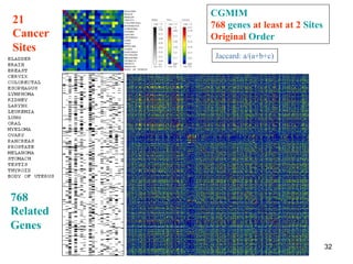 21 
Cancer 
Sites 
768 
Related 
Genes 
CGMIM 
768 genes at least at 2 Sites 
Original Order 
Jaccard: a/(a+b+c) 
32 
 