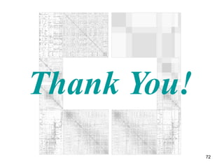 Approaching Statistics  Statistical Approach 
12. MV for Color Blind people 
Types of color blind 
Monochromacy 
Dichromacy 
Protanopia and deuteranopia 
Hereditary tritanopia 
Anomalous Trichromacy 
http://www.vischeck.com/examples/ 
To act passively to prevent from using color systems that are 
difficult for color blind people to understand. or 
To work actively in assisting people with visual impairments to 
have better visualization of data/information. 
“I believe there are more mathematics/statistics 
blind people than color blind people” 71 
 