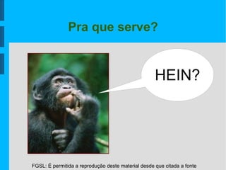 FGSL: É permitida a reprodução deste material desde que citada a fonte
Pra que serve?
HEIN?
 