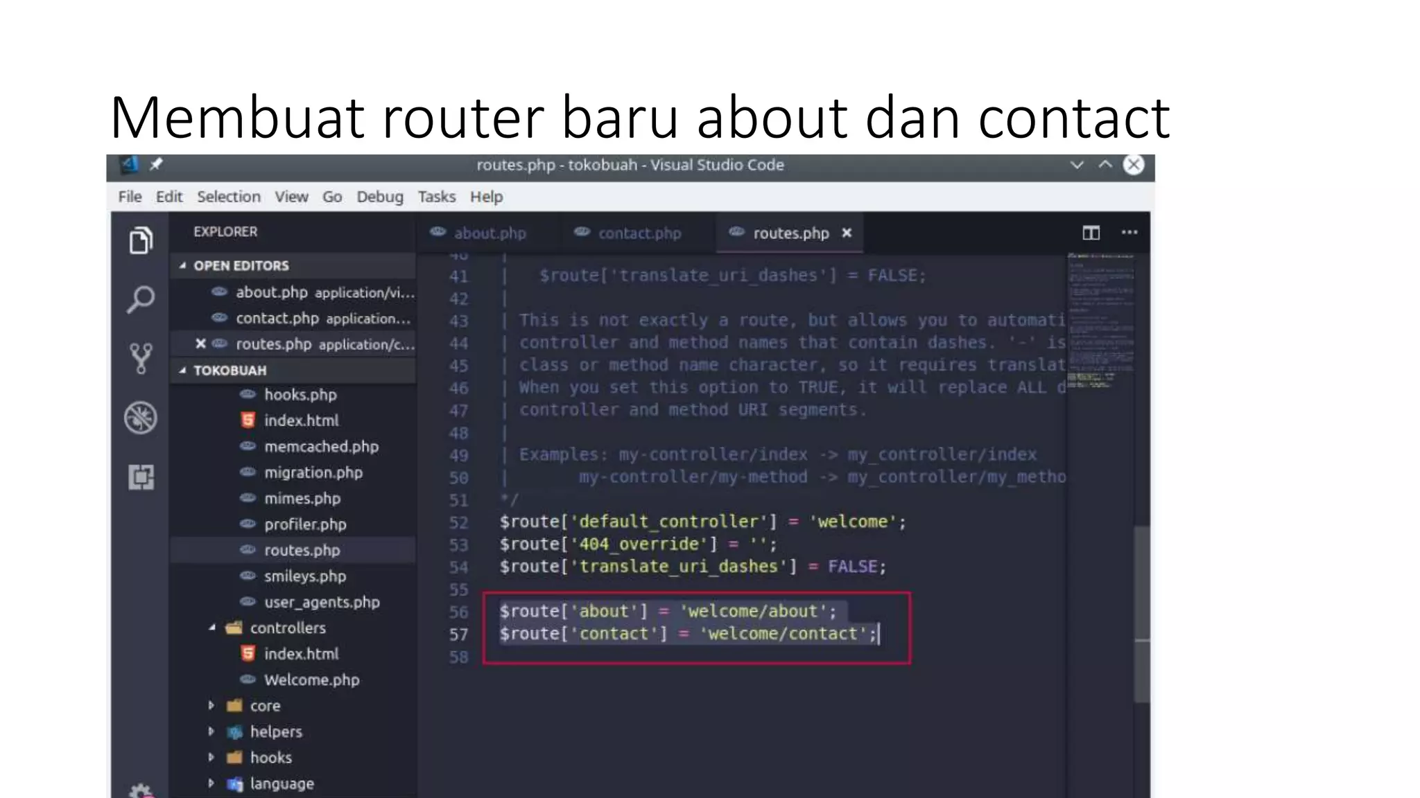 Membuat router baru about dan contact