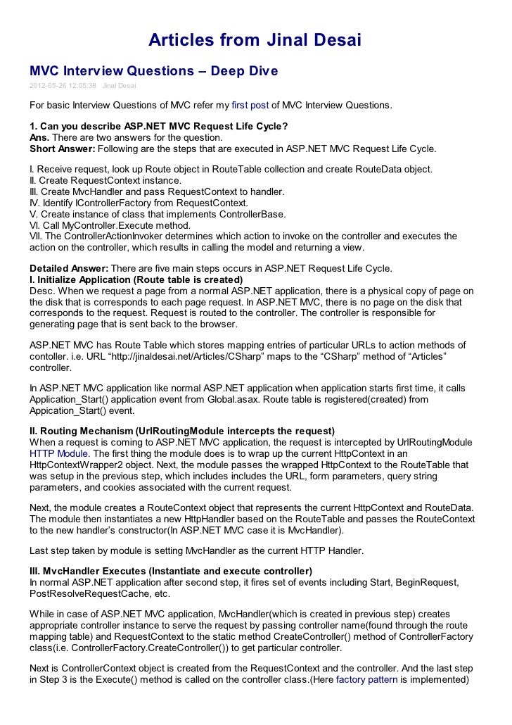 Mvc interview questions deep dive jinal desai