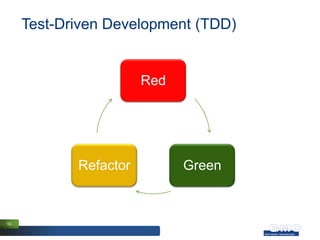 Test-Driven Development (TDD)


                       Red




            Refactor         Green



10
 