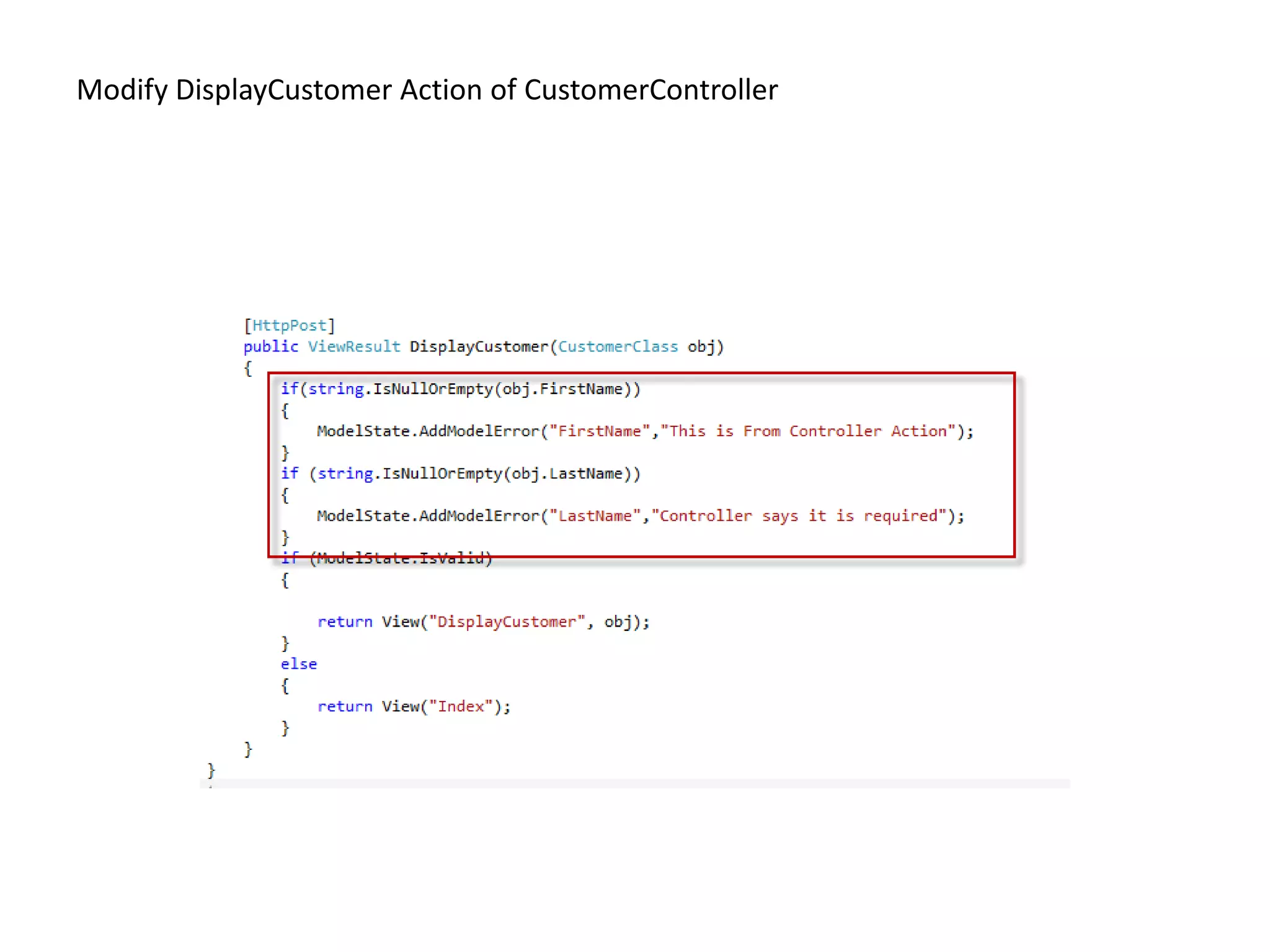 Modify DisplayCustomer Action of CustomerController
 