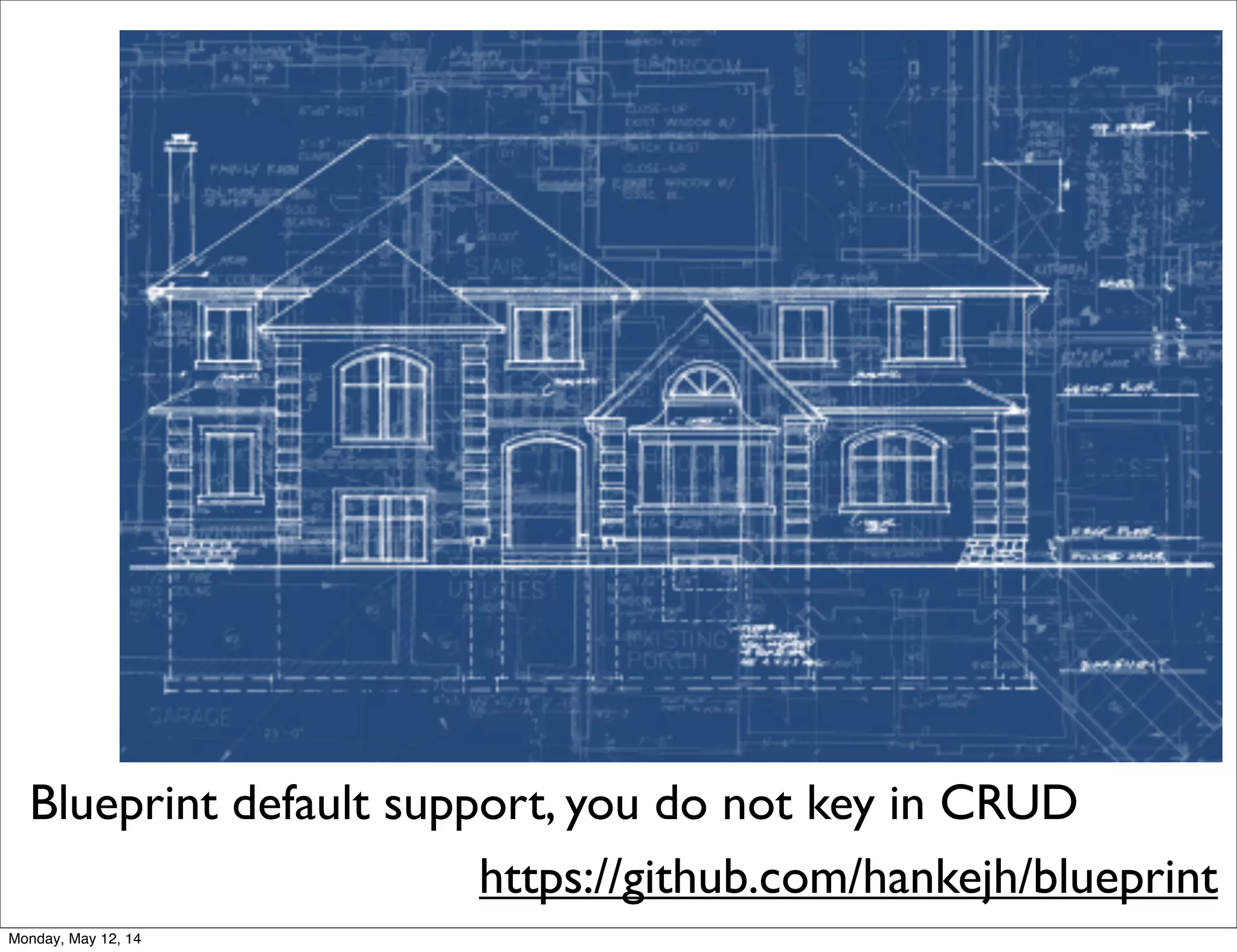 Blueprint default support, you do not key in CRUD
https://github.com/hankejh/blueprint
Monday, May 12, 14
 