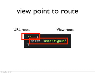 view point to route
URL route View route
Monday, May 12, 14
 