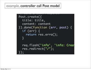 example, controller call Post model
Monday, May 12, 14
 