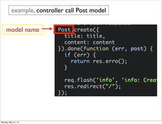 example, controller call Post model
model name
Monday, May 12, 14
 