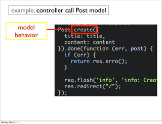 example, controller call Post model
model
behavior
Monday, May 12, 14
 