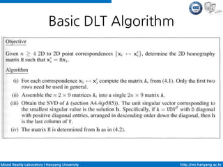 Basic DLT Algorithm




Mixed Reality Laboratory | Hanyang University    http://mr.hanyang.ac.kr
 