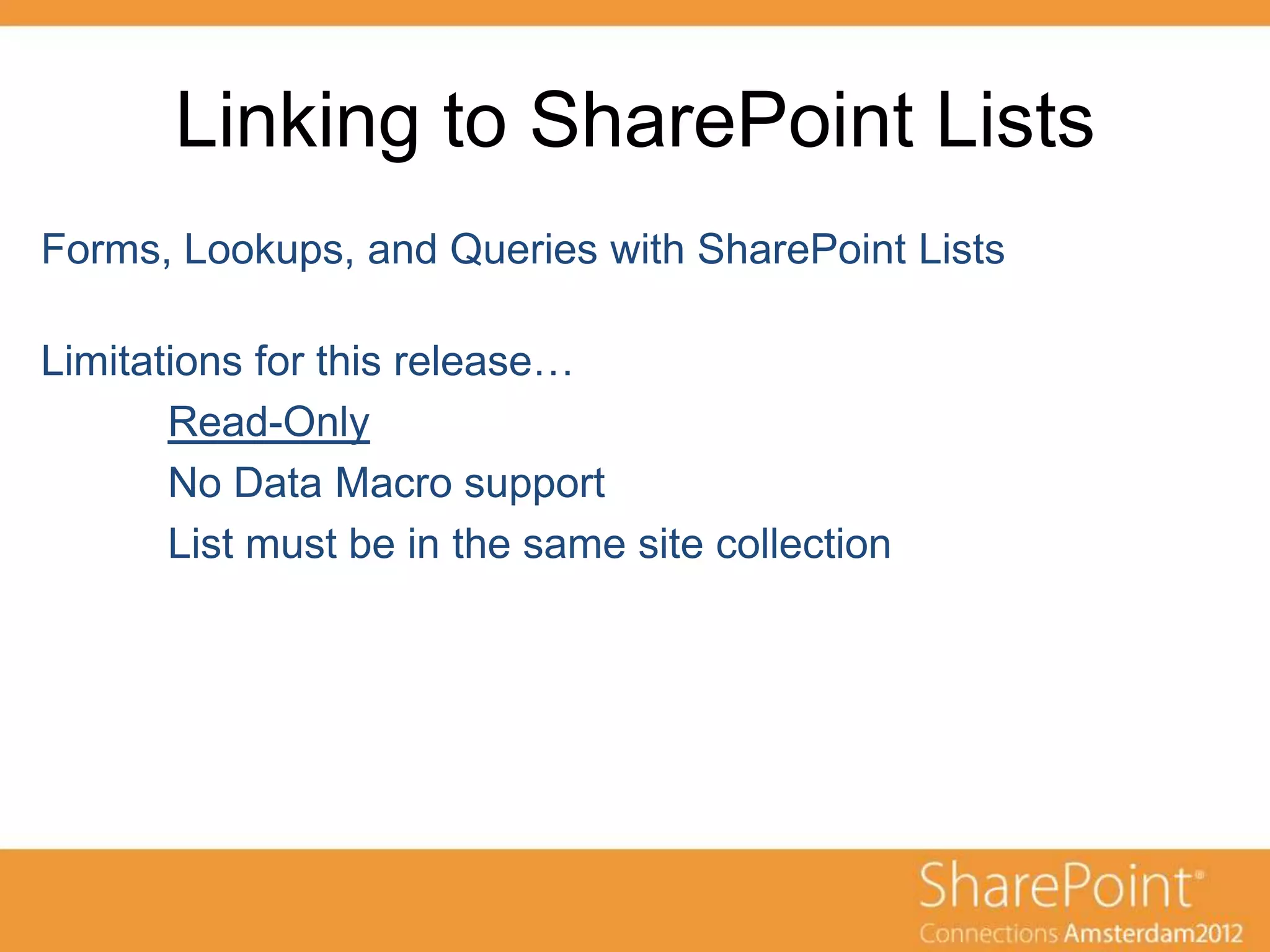 Linking to SharePoint Lists
 