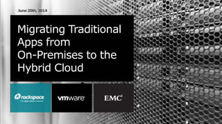 Migrating Traditional
Apps from
On-Premises to the
Hybrid Cloud
June 25th, 2014
 