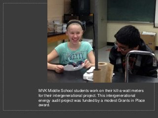MVK Middle School students work on their kill-a-watt meters
for their intergenerational project. This intergenerational
energy audit project was funded by a modest Grants in Place
award.
CLASSIC PHOTO ALBUM
 