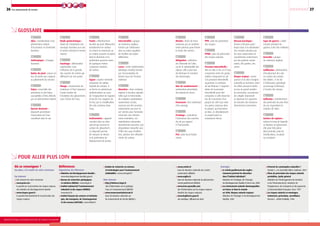 26
Pour aller plus loin
Ministère de l’Écologie, du Développement durable, des Transports et du Logement
27| | | | | | | | | | | | | | | |Les mouvements de terrain
Glossaire
Aléa : manifestation d’un
phénomène naturel
d’occurrence et d’intensité
données.
Anthropique : d’origine
humaine.
Butée de pied : masse en
bas de pente qui s’oppose
au glissement du versant.
Enjeu : ensemble des
personnes et des biens
susceptibles d’être affectés
par un phénomène naturel.
Éperon drainant :
dispositif permettant
l’évacuation de l’eau
ruissellant dans le sol.
Étude géotechnique :
étude de l’adaptation des
ouvrages humains aux sols
et roches formant le terrain
naturel.
Fauchage : déformation
superficielle, sous
l’influence de la gravité,
des couches de roches qui
affleurent sur une pente.
Fluage : mouvement de
matériaux à l’état visqueux.
Il peut résulter de
l’évolution des glissements
sous l’action de l’eau.
Fontis : effondrement
localisé qui peut déboucher
brutalement en surface
en créant un entonnoir ou
un cratère pseudo-circulaire
dont le diamètre et la
profondeur peuvent varier
de quelques mètres
à plusieurs dizaines
de mètres.
Gypse : espèce minérale
composée de sulfate
hydraté de calcium. Il
se forme en général par
sédimentation au cours
de l’évaporation de lagunes
d’eau de mer coupées de
la mer, par la cristallisation
des sels contenus dans
l’eau.
Inclinomètre : appareil
circulant dans un tube
spécial qui traverse la
surface de glissement ;
ce dispositif permet
de mesurer la vitesse
et la profondeur du
déplacement de terrain.
Interstratifié : groupe
de minéraux argileux
formés par l’alternance
plus ou moins régulière
de feuillets de nature
différentes.
Loess : roche sédimentaire
détritique meuble formée
par l’accumulation de
limons issus de l’érosion
éolienne.
Marnière : dans certaines
régions à vocation agricole
telles que la Normandie,
de multiples exploitations
souterraines (craies,
marnes) ont été ouvertes,
notamment aux xviiie
et
xixe
siècles pour l’amende-
ment des sols. Dénom-
mées marnières, ces
exploitations artisanales
abandonnées peuvent, par
dégradation naturelle sous
l’effet des eaux d’infiltra-
tion, générer des effondre-
ments de surface.
Merlon : levée de terre
soutenue par un soutène-
ment pierreux pour freiner
la chute des rochers.
Mitigation : réduction
de l’intensité de l’aléa
ou de la vulnérabilité des
enjeux, elle a pour but
de diminuer le montant
des dommages.
Mur de soutènement :
construction permettant
de soutenir les terres.
Parement : face extérieure
d’un ouvrage.
Pendage : caractérise
l’inclinaison des couches
du sol par rapport
à l’horizontale.
PLU : plan local d’urba-
nisme.
PPR : plan de prévention
des risques.
PPRN : plan de prévention
des risques naturels.
Pression interstitielle :
elle est due à l’air et à l’eau
comprimés entre les grains
solides composant un sol.
Si la pression interstitielle
augmente, la cohésion
du sol diminue. L’augmen-
tation de la pression
interstitielle peut être
comparée à celle observée
lors de l’ouverture d’un
paquet de café sous vide.
Les grains contenus dans
le paquet, qui formaient
un bloc, se désolidarisent.
Le paquet perd sa
consistance ferme.
Réseau karstique :
formes d’érosion spéci-
fiques dues à la dissolution
des massifs calcaires par
les eaux souterraines et
caractérisées notamment
par des galeries souter-
raines, des grottes, des
avens.
Risque majeur : consé-
quence d’un aléa d’origine
naturelle ou humaine, dont
les effets peuvent mettre
en jeu un grand nombre
de personnes, occasionner
des dégâts importants
et dépasser les capacités
de réaction des instances
directement concernées.
Sape de guerre : cavité
creusée pendant les
guerres à des fins militaires.
Smectite : groupe
de minéraux argileux.
Solifluxion : phénomène
d’écoulement des sols
en surface des pentes
très faibles ; il est dû
à l’alternance gel/dégel,
au passage d’animaux,
à l’action des racines.
Suffosion : entraînement
des particules les plus fines
du sol, engendrant la
création de vides.
Surface de rupture :
surface le long de laquelle
se déplace un glissement ;
elle peut être plane
(discontinuité, joint de
stratification), circulaire
ou complexe.
Où se renseigner ?
Sur place, à la mairie de votre commune
Sur internet
Site internet de votre commune
www.prim.net :
le portail sur la prévention des risques majeurs
du ministère du Développement durable
www.risques.gouv.fr :
le portail interministériel de la prévention des
risques majeurs
Références
Organismes de références
Ministère du Développement durable :
www.developpement-durable.gouv.fr
Bureau de recherches géologiques
et minières (BRGM) : www.brgm.fr
Institut national de l’environnement
industriel et des risques (INERIS) :
www.ineris.fr
Institut français des sciences et technolo-
gies, des transports, de l'aménagement
et des réseaux (IFSTTAR) : www.ifsttar.fr
lnstitut de recherche en sciences
et technologies pour l’environnement
(CEMAGREF) : www.cemagref.fr
Sites internet
http://infoterre.brgm.fr
site d’information sur la géologie,
l’eau et l’environnement (BRGM)
www.mouvementsdeterrain.fr
base de données nationale sur
les mouvements de terrain (BRGM )
www.cavites.fr
base de données nationale des cavités
souterraines (BRGM)
www.argiles.fr
base de données nationale du phénomène
retrait-gonflement (BRGM)
www.irma-grenoble.com
site d’information sur les risques majeurs
(Institut des risques majeurs)
www.legifrance.gouv.fr
site juridique, diffusion du droit
Ouvrages
Le retrait-gonflement des argiles -
Comment prévenir les désordres
dans l’habitat individuel ?
Ministère de l’écologie, de l’énergie,
du développement durable et de la mer, 2008
Les évènements naturels dommageables
en France et dans le monde
en 2006, Risques naturels majeurs
Ministère de l’Ecologie et du Développement
durable, 2007
Prévenir les catastrophes naturelles ?
Toutain C., Les Essentiels Milan, Toulouse, 2001
Plans de prévention des risques naturels
prévisibles, Guide général
Ministère de l’Aménagement du territoire
et de l’Environnement, ministère de
l’Equipement, des Transports et du Logement,
La Documentation française, Paris, 1997
Les risques naturels en montagne,
traitement, prévention, surveillance
Besson L., Arthès-Publialp, 1996.
Ministère de l’Écologie, du Développement durable, des Transports et du Logement
 