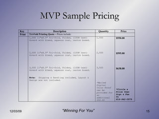 MVP Sample Pricing “ Winning For You” 