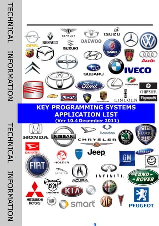 g
TECHNICALINFORMATION
KEY PROGRAMMING SYSTEMS
APPLICATION LIST
(Ver 10.4 December 2011)
TECHNICALINFORMATION
 