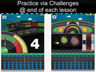 Practice via Challenges
@ end of each lesson
 